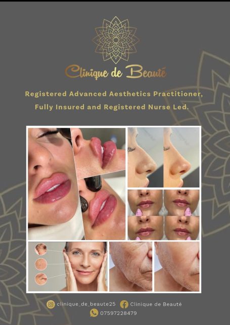 Promotional flyer for cosmetic services featuring before-and-after images of treatments.