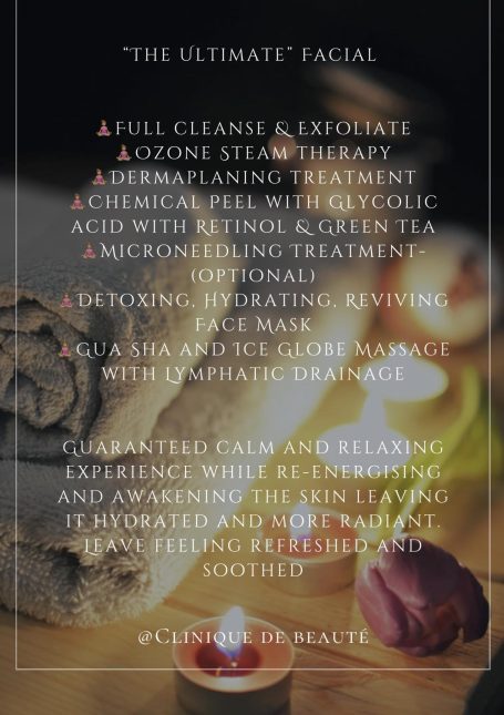 Spa setting with towels, candles, and decor, promoting a facial treatment.