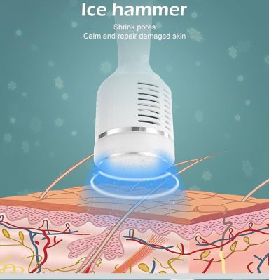 An ice hammer device treating skin, targeting damaged areas for improved health.